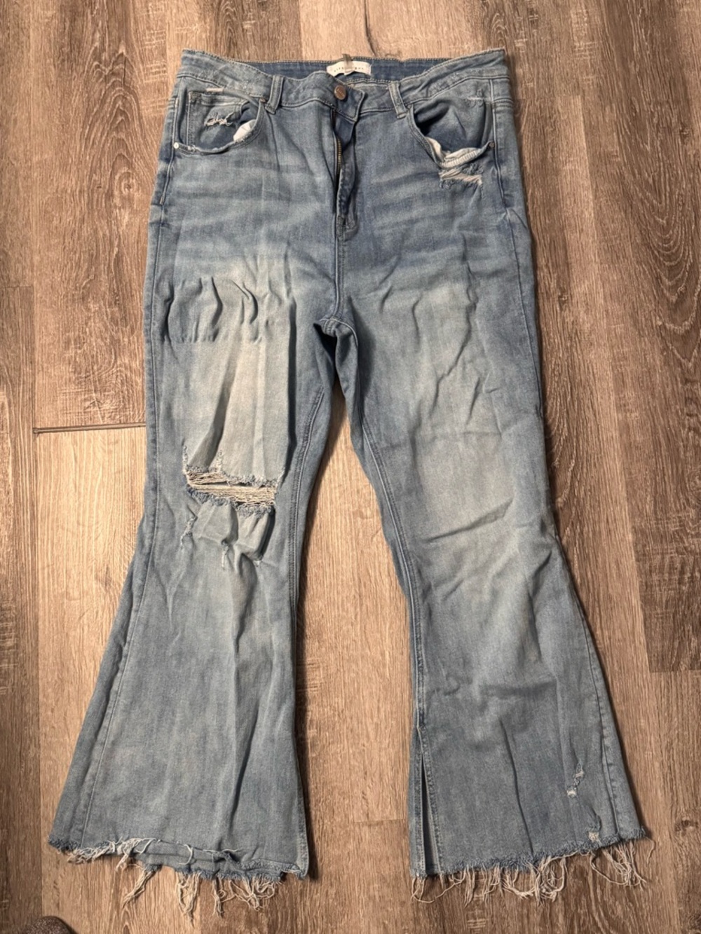 Light Blue Distressed Flared Risen Jeans